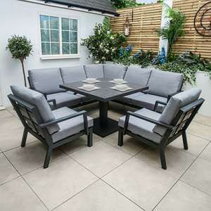 AJUNION Ensemble <span class=keywords><strong>de</strong></span> meubles <span class=keywords><strong>de</strong></span> <span class=keywords><strong>jardin</strong></span> <span class=keywords><strong>de</strong></span> luxe, canapé d'angle, <span class=keywords><strong>table</strong></span> en verre HPL, ensemble <span class=keywords><strong>de</strong></span> meubles <span class=keywords><strong>de</strong></span> salle à manger d'extérieur avec <span class=keywords><strong>table</strong></span> relevable - Product Image 1