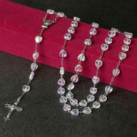 Collier de chapelet catholique coloré avec perles en plastique, idéal pour Pâques, baptême, communion, croix, bijoux d'église, vente en gros