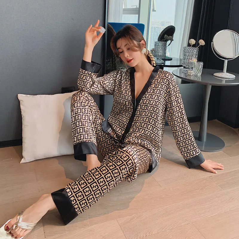 Women 2023 Fashion New luxury pyjamas high quality sleepwear inspired lounge wear two pieces silk pajamas for women set