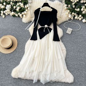 Robes irrégulières en maille à manches longues et col carré à fleurs 3D pour femmes, tendance - Product Image 4