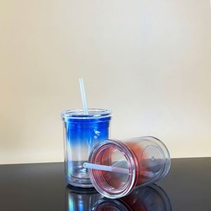 Vaso de acrílico de doble capa transparente multicolor tipo pajita con tapa para tienda de té con leche, diseño sencillo - Product Image 3