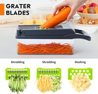 Multifunctionele 16-in-1 plastic voedselhakker keuken groentesnijder/dicer met 8 messen en opvangbak