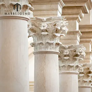 Luxury Villa architecture Decoration Hand Carved Natural Marble Stone Round Roman Column Capital