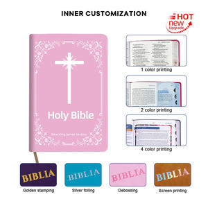 Kustomisasi eksklusif klasik merah muda kulit PU Alkitab baru versi King James desain untuk layanan gereja Kristen Devotional - Product Image 5