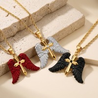 Collar de Acero Inoxidable con Colgante de Cruz y Alas de Ángel, Chapado en Oro de 18K, Venta al Por Mayor de Fábrica
