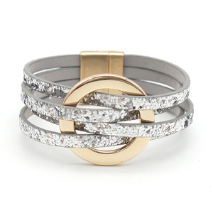 Nueva Pulsera de Cuero Cruzado para Mujer, Brazalete de Metal con Anillo Grande, Pulsera Multicapa con Cierre Magnético, Brazalete de Acero Inoxidable - Product Image 2