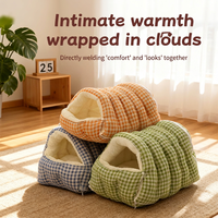 Lit-caverne pour chat en velours, best-seller, chaud pour l'hiver, maison fermée pour animaux de compagnie, lit en guimauve pour chat, coussin amovible et lavable, pour petits chiens et chats