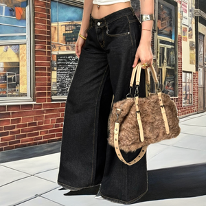 Vaqueros de cintura alta lavados, de corte recto y ajuste regular, con bolsillos, estilo casual vintage, pantalones de mezclilla de otoño, estilo streetwear a la moda. - Product Image 2