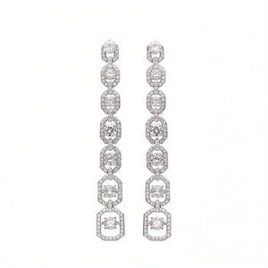 E1768 Orecchini in oro bianco con diamanti, taglio rotondo brillante, colore D, gioielli classici da donna per matrimonio - Product Image 1