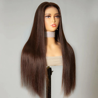 Perruque Frontale à Fermeture en Dentelle HD Sans Colle Marron Ombré et Blond Miel, Cheveux Humains Vierges Vietnamiens SDD Super Raides et Authentiques
