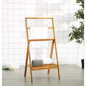 Porte-serviettes chauffant pliable multifonctionnel en bambou avec étagère à 3 niveaux - Product Image 5
