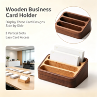 Support de cartes de visite en bois de hêtre naturel, porte-cartes de visite en bois multi-compartiments, présentoir de cartes de visite compact en bois pour bureau