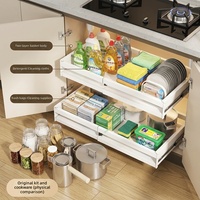 Panier coulissant double niveau multifonctionnel en acier au carbone thermolaqué, sans perforation, pour armoire de cuisine moderne