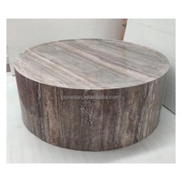 Table basse moderne en bambou de forme ronde avec base cannelée mate grise