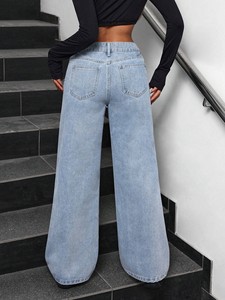 Calça <span class=keywords><strong>Jeans</strong></span> Feminina de Cintura Alta Reta com Perna Larga e Laço Decorativo para o Dia a Dia e Streetwear - Nova Coleção <span class=keywords><strong>2026</strong></span> - Product Image 3