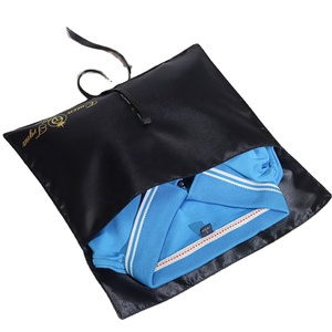 High End Hair Bundles Clothing Satin Pouch Bag with logo Luxury Black Satin <b>Envelope</b> Gift Bag with Ribbon - Product Image 3