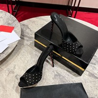 Escarpins de créateur pour femme, mules à talons fins, sandales à bout ouvert, nouvelle collection été, avec fermeture sexy à enfiler