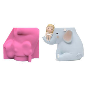 Moule en silicone pour pot <span class=keywords><strong>de</strong></span> fleurs en béton en forme d'éléphant amusant 3D portant une petite fille - Product Image 6