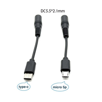 Cable de Alimentación DC5.5x2.1mm Hembra a Micro 5 Pines/Tipo C, Cable de Carga USB C a Adaptador Micro USB para Laptop, Router, Cámara