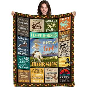 Multicolor Horse Quote Collage Flannel Blanket <b>Throw</b> Blanket Nap Blanket Breathable Skin Friendly for Winter Warmth Custom Print - Product Image 1