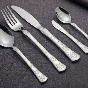 Ensemble de couverts en acier inoxydable à finition miroir, motif floral en relief, compatible lave-vaisselle, idéal pour la maison, les restaurants et les banquets - Product Image 1