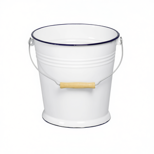 Cubo de Agua KARL KRGER de 5l Esmaltado en Blanco con Asa de Madera - Product Image 2