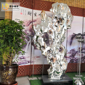 Escultura abstracta irregular de piedra Taihu de acero inoxidable Jiahua con acabado de espejo para montaje en suelo para decoración de paisajes de hoteles - Product Image 2
