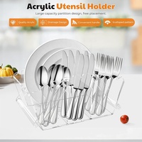 Organisateur de couverts festonné en acrylique transparent, support d'ustensiles à double poignée équilibrée, gain de place, pour comptoir, pour cuillères
