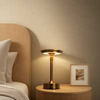 Lampe de table LED rechargeable au design classique pour la décoration du salon, style moderne, abat-jour rond, port USB, éclairage de bureau à batterie