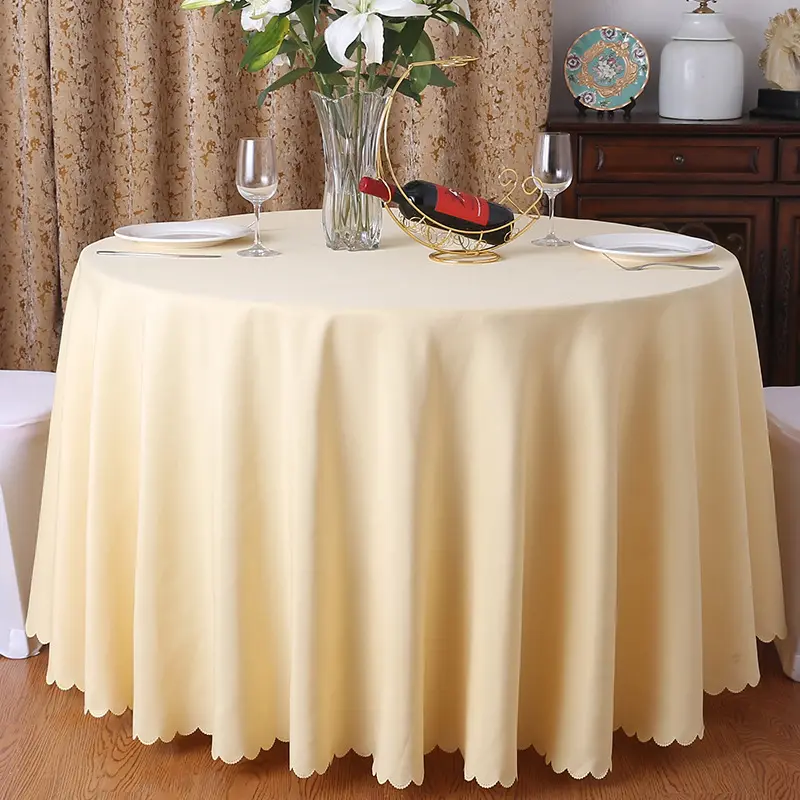 Taplak meja pesta pernikahan taplak meja untuk acara jamuan Gereja Restoran ukuran khusus Damask poliester bulat sesuai pesanan tenunan putih
