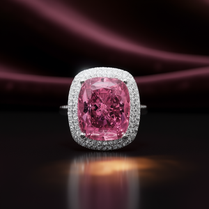 Bague de cocktail de luxe en pierre précieuse rose avec sertissage pavé taille coussin, en argent 925, bijoux de fiançailles pour femme, modèle certifié F1015 - Product Image 2