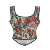 Corset gothique médiéval à motif floral vert, à lacets, à armatures, sexy, haut de veste pour femmes, vêtements vintage steampunk