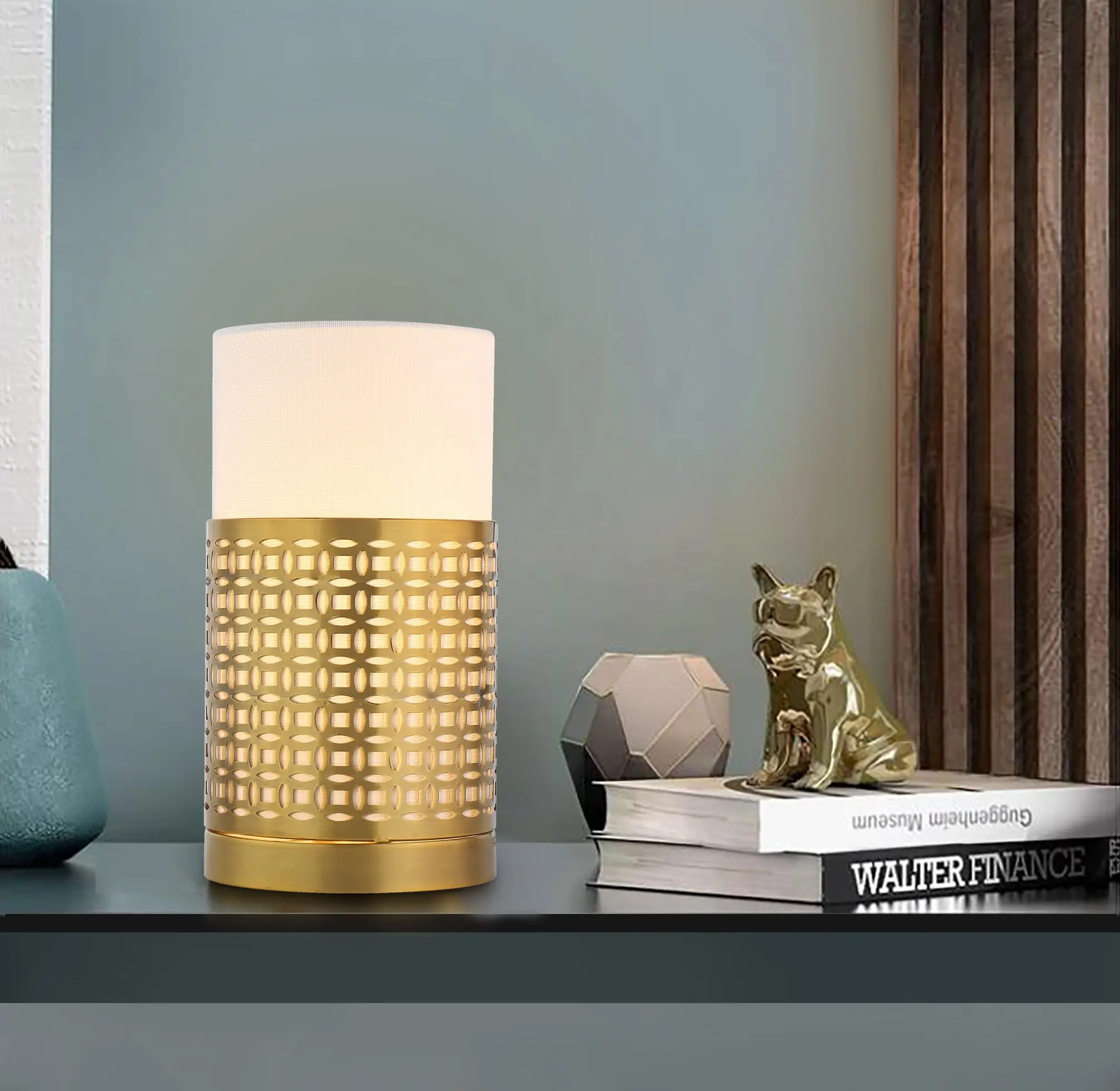 Lampade da tavolo in metallo e tessuto di forma cilindrica decorazioni per la casa luce per interni lampe de table de bureau