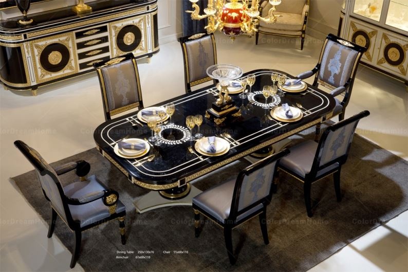 高級ヨーロッパイタリアンクラシックブルー無垢材アームチェア