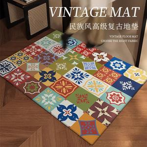 Tapis de porte rectangulaire antidérapant style ethnique patchwork, tapis de salle de bain, tapis d'entrée, tapis de porte d'entrée, design rétro américain - Product Image 4