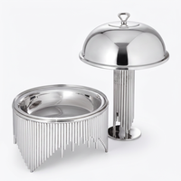 Plat à réchaud de luxe Gehong Modèle 4150 en acier inoxydable moderne avec franges argentées, chauffe-plats unique sur piédestal en tuyau pour hôtels, buffets et mariages