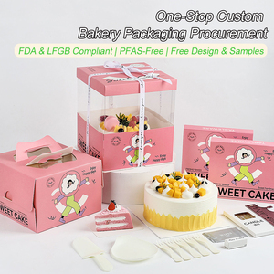 Caja Alta para Pastel de PET Transparente de Grado Alimenticio con Asa, Impresión Personalizada, Empaque para Pastelerí<span class=keywords><strong>a</strong></span>, para Entrega y Regalo, 6/8/10 Pulgadas - Product Image 1