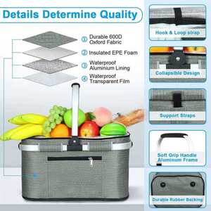 Custom Outdoor Waterproof Portable Collapsible Camping Grocery <b>Bag</b> Thermal Insulated <b>Lunch</b> <b>Cooler</b> Storage Picnic Basket With Lid - Product Image 5