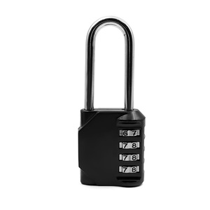 Four <b>Digit</b> Combination Padlock Zinc Alloy Resettable Mechanical <b>Lock</b> For Drawer Black Long Beam 65cm Chrome Finish - Product Image 1