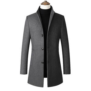 Bestseller Cappotto Trench Lungo Monopetto Tinta Unita Semplice con Colletto Rialzato <span class=keywords><strong>in</strong></span> <span class=keywords><strong>Tweed</strong></span> <span class=keywords><strong>Giacca</strong></span> da <span class=keywords><strong>Uomo</strong></span> - Product Image 3