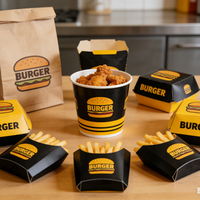 Emballage de hamburgers en carton jetable personnalisé en gros, boîte à hamburgers en papier kraft biodégradable de qualité alimentaire