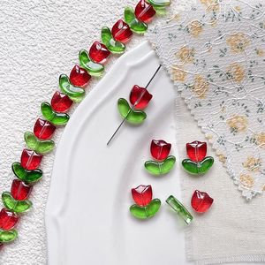 Cuentas de cristal con forma de flor de tulipán y hojas para la fabricación de joyas, cuentas sueltas de cristal de lampwork BBD242, origen Yiwu - Product Image 3