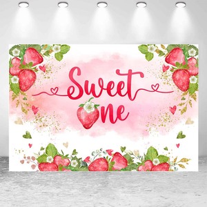 Fraise thème doux un 1er anniversaire toile de fond filles fête décor nouveau-né <span class=keywords><strong>photographie</strong></span> fond bébé douche décors - Product Image 3