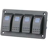 Panel Saklar Rocker Biru 4 Arah dengan Lampu LED Biru, Panel Aluminium, Sudah Terhubung Kabel, Ideal untuk Kapal Laut, Motorhome, dan Kapal Pesiar