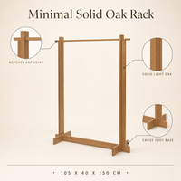 Porte-vêtements mural moderne en chêne à double tringle, poteaux carrés en bois massif, tringles en acier inoxydable doré, taille personnalisable