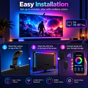 Bande lumineuse LED RGBICW pour téléviseur avec caméra, pour téléviseurs de 75 à 85 pouces, 5 m, Wi-Fi, synchronisation avec l'écran, musique, Alexa, Google Assistant - Product Image 4