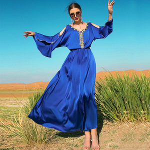 <span class=keywords><strong>Particulier</strong></span> coloré eau diamant hors épaule robe <span class=keywords><strong>vacances</strong></span> Style magnifique longue robe Abaya femmes robe musulmane - Product Image 1