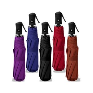 Parapluie automatique 190T en pongé, pliable en trois, coupe-vent et imperméable, couleur unie, pour usage extérieur ensoleillé et sous la pluie, économique - Product Image 1