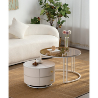 Table basse ronde moderne en bois blanc et verre, fabriquée en Chine, pour salon, table à thé