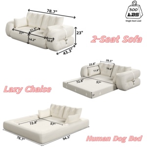 Human Dog <b>Bed</b> Convertible Eco-Friendly Modern Lazy <b>Sofa</b> Couch 78.7" Multi-Functional Foldable 3-in-1 Teddy Fabric Cotton-Filled - Product Image 5